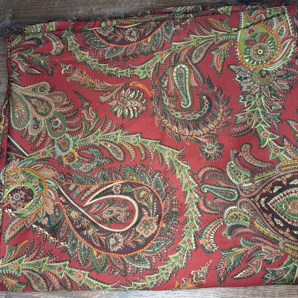 POTTERY BARN Caroline Paisley Duvet Cover King  Red Green Cotton Sateen